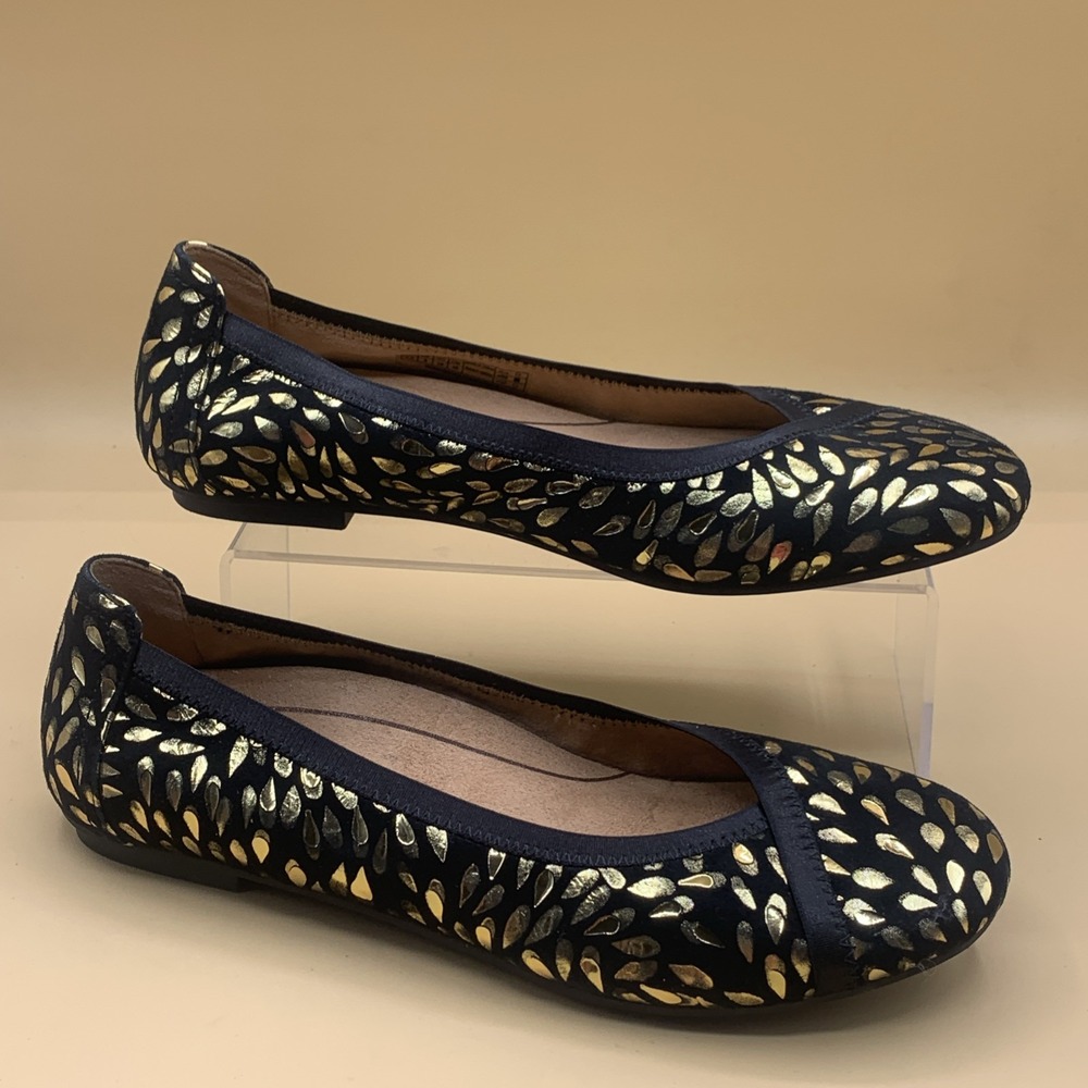 Vionic Caroll Gold Spark Black Flats Arch Support Comfort Women's - Size 8.5